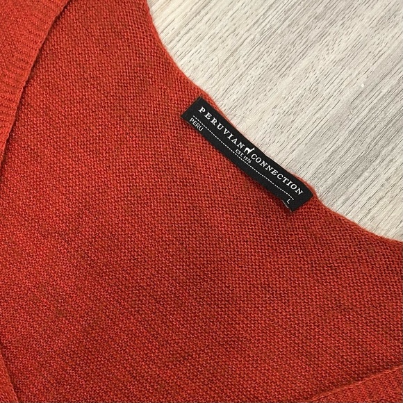 Peruvian Connection Long Sleeve V-Neck Light Sweater Alpaca Blend Orange Size L - Picture 3 of 6